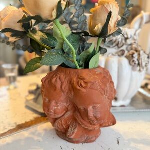 Vintage Terracotta Cherub Double-Head Planter Vase - Rustic Home Accents